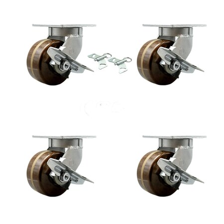 Service Caster 6'' Heavy Duty High Temp Phenolic Caster Set 4 Brakes 2 Swivel Locks, 4PK CRAN-KP92S630-PHRHT-SLB-BSL-2-SLB-2